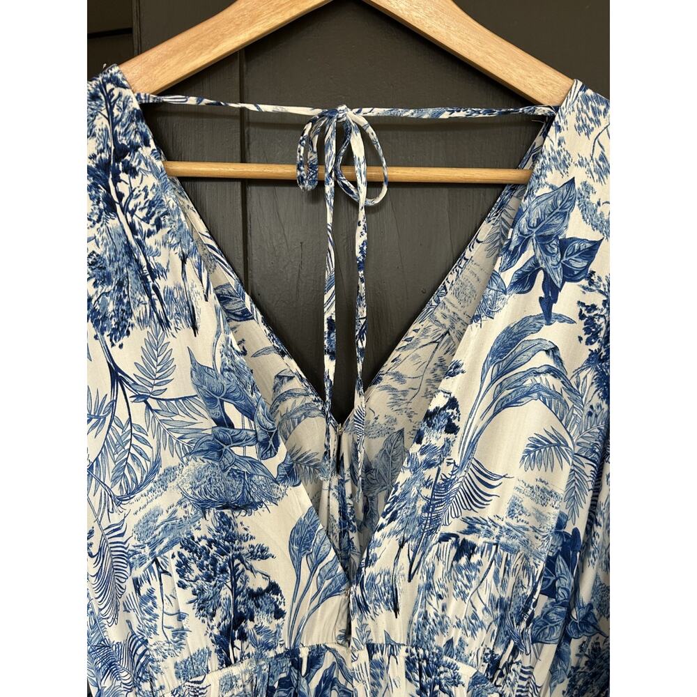 Baltic Born Byron Blue White Tropical Resort Wear Wide Leg Tie Front Jumpsuit XL - Picture 8 of 14